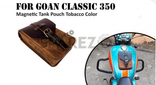 For Royal Enfield Goan Classic 350 Leather Magnetic Tank Pouch Tobacco and Black